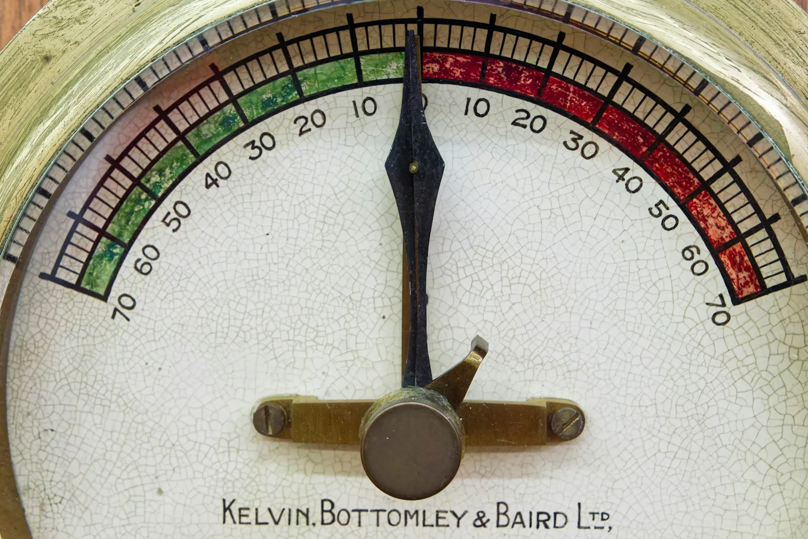 A close-up of a thermometer lying on a wooden surface