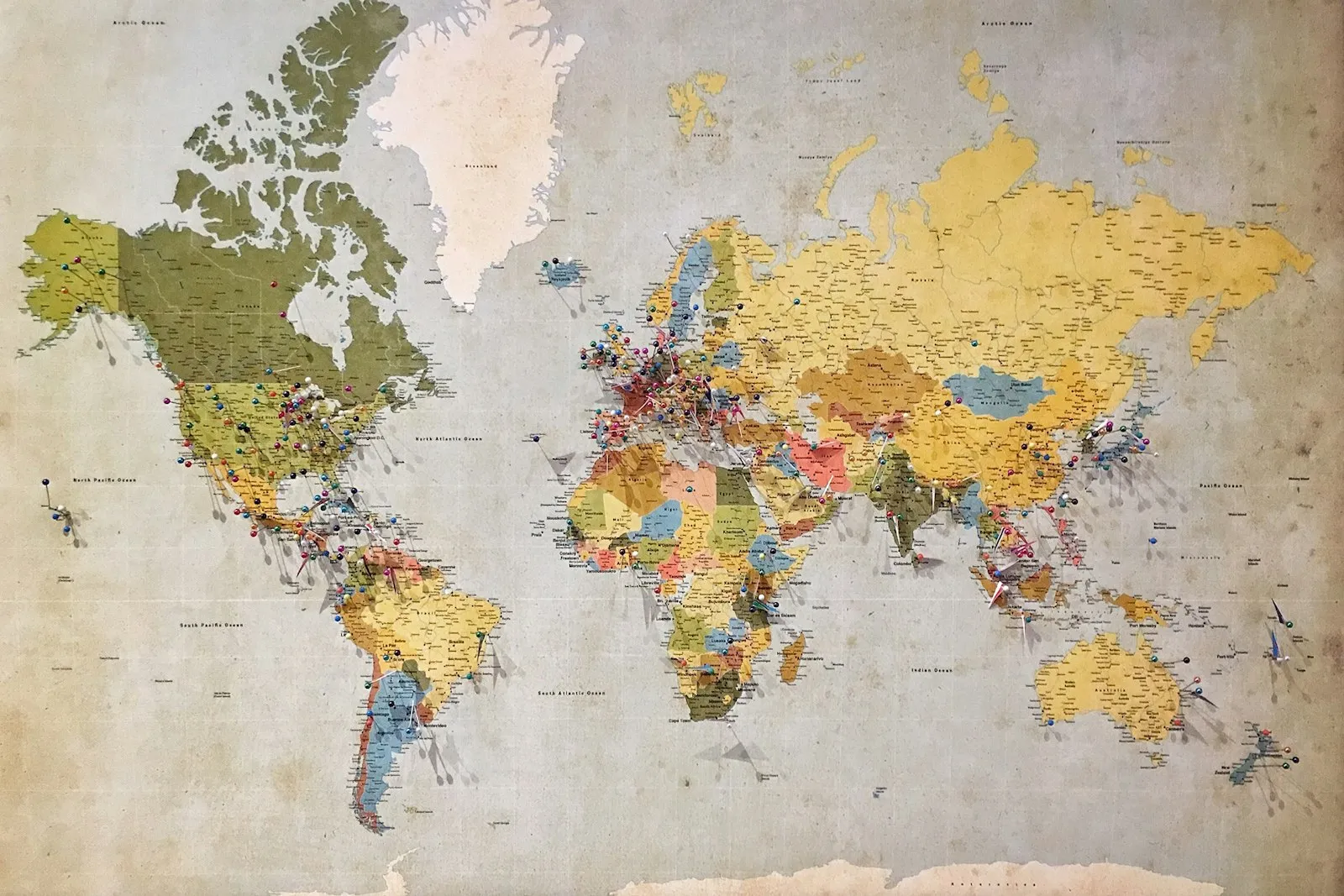 Blue, green and yellow world map