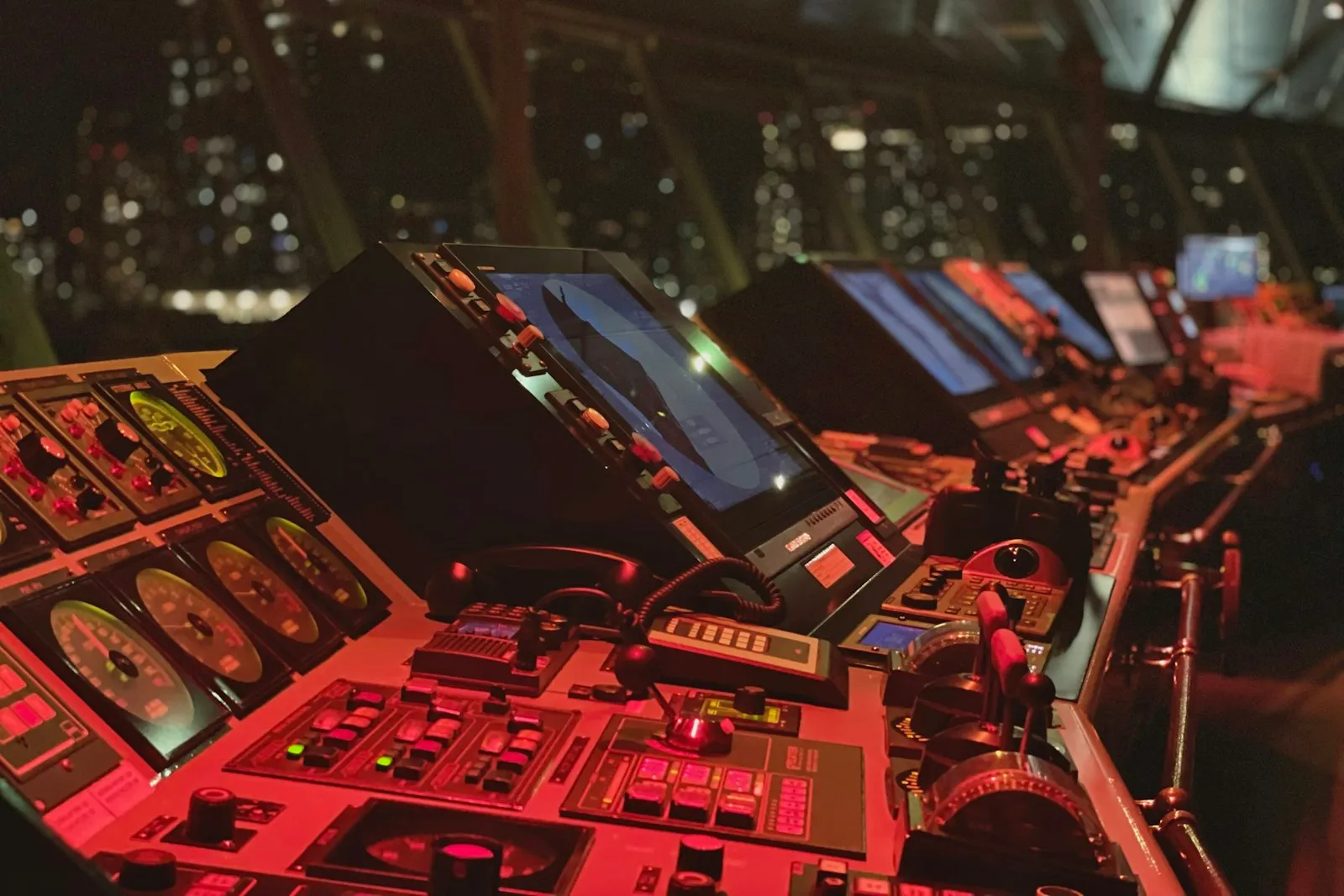 A control room filled with rows of monitors